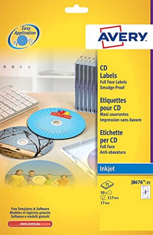 Avery J8676-25 - FullFace CD Labels 117mm DIA J8676-25 (50 Labels)