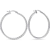 Charmsy 925 Sterling Silver Texture Hoop Earrings for Women | Small Diamond-Cut Textured Hoop Earring | Womens Click-Top Earring Hoops | Size 15/20/25/30/35/40MM