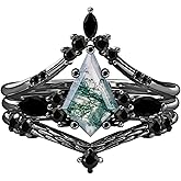 Jelafu Natural Moss Agate Rings for Women Kite Cut Sterling Silver Moss Agate Ring for Women Wife, Optional 4 Colors (Rose/Yellow/White/Black), Ring Size 4-11