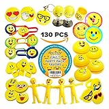 Emoji Party Favors for Kids - 130 Pc Emoji Toy Assortment Pack – Bulk Emoji Party Supplies for Birthday Goody Bags, Games Prizes, Pinata Fillers, Toy Chests