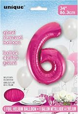 Unique Pink Number 6 Shaped Large Foil Balloon 86cm Birthday Party view 2