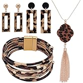 UNICRAFTALE Print Jewelry Set Leather Multi-Layer Bracelets Dangle Earrings Necklaces for Women Bohemian Jewellery for Large Wrists Cosplay Party Costume Accessories