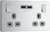 BG Electrical Screwless Flat Plate Double Switched USB Charger 13 A Chrome view 1