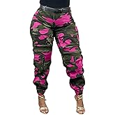 LETSVDO Women's Camo Cargo Pants Baggy High Waisted Wide Leg Camouflage Jean Joggers Multi Pockets Army Fatigue Trousers