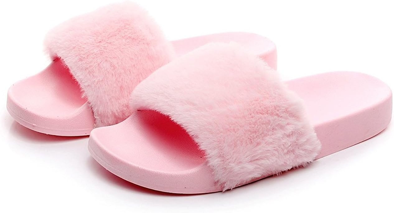 Charles Albert Slides for Women Faux Fur Slides Marabou Flat Fur Slides Women Slippers Sandal