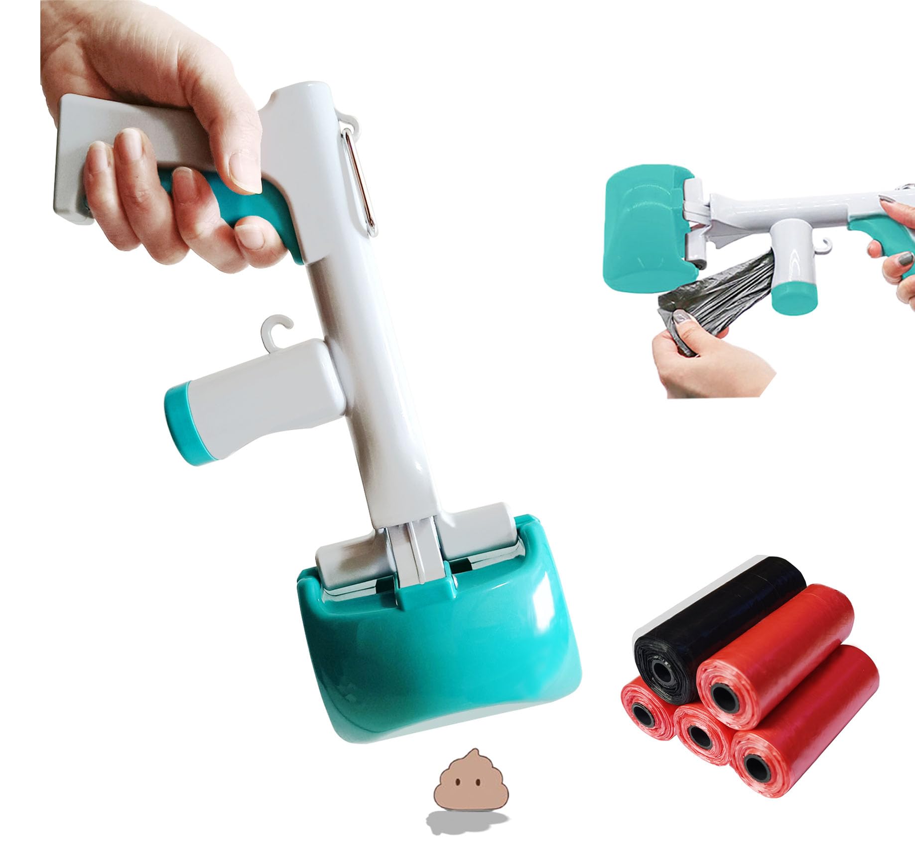 kuivoo Pet Pooper Scooper Sets, Portable Dog Cat Poop Scoop with Poo Bag Dispenser and Poop Bags, Poo Scooper with High Elastic Spring for Picking Up Animal Waste Easily