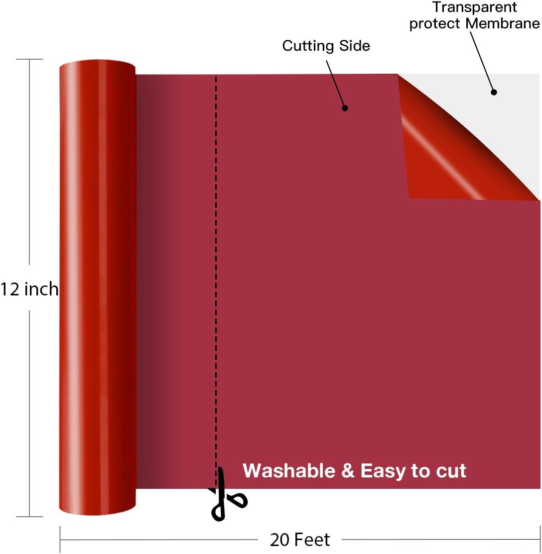HTV Red Heat Transfer Vinyl Rolls-12"x 20FT Red HTV Vinyl, Red Iron on Vinyl for Cricut & Silhouette Cameo - Easy to Cut & Weed for Heat Vinyl Design: Arts, Crafts & Sewing