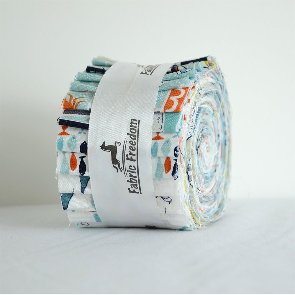 100% Cotton Jelly Rolls Fabric Material for Quilting, Patchwork, Crafts, Sewing Seaside Design by Fabric Freedom - Pack of 40 Strips (2.5 inch Width x 42 inch Length) - Approximately 2.5 Metres