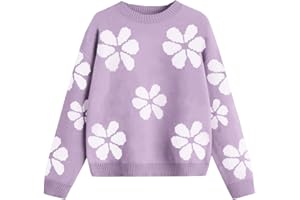 EGOCKAL Girls Fall Sweaters Pattern Casual Crewneck Long Sleeve Knit Pullover Tops for Kids Size 5-14 Years