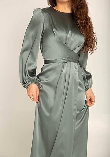 green emerald velvet dress xxxiticat Women's Green Satin Dress Long Lantern Sleeve Mock Neck Puff  Shoulder Tie Waist Pleated Cocktail Maxi Slip Dresses(BL,S) at Amazon  Women's Clothing store main image 1