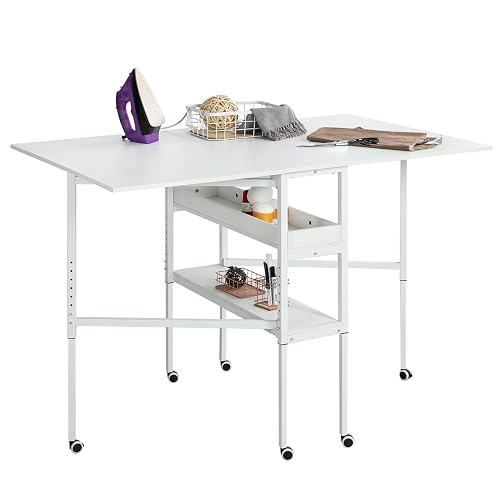 MELLCOM Height Adjustable Craft Table with Storage Shelves, Mobile ...