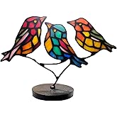 ZUAJITER Multicolor Birds on a Branch Stained Glass Desktop Ornaments Suncatcher for Window, Red& Blue Bird Shelf Decor, Bird Figurines Decorations for The Home Decor, Cardinal Gifts for Bird Lovers