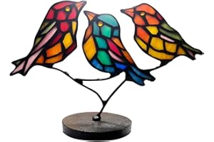 ZUAJITER Multicolor Birds on a Branch Stained Glass Desktop Ornaments Suncatcher for Window, Red& Blue Bird Shelf Decor, Bird Figurines Decorations for The Home Decor, Cardinal Gifts for Bird Lovers