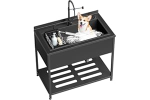 Stainless Steel Large Utility Sink, 41.7" × 23.2" × 38.9" Freestanding Sink with Cold and Hot Water Faucet,Hoses and Drain Ki