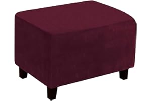 LIVEGO Ottoman Cover, Stretch Rectangle Velvet Ottoman Slipcovers of Foot Stool for Living Room, Folding Storage Furniture Protector with Elastic Bottom, Machine Washable(Wine red, L)