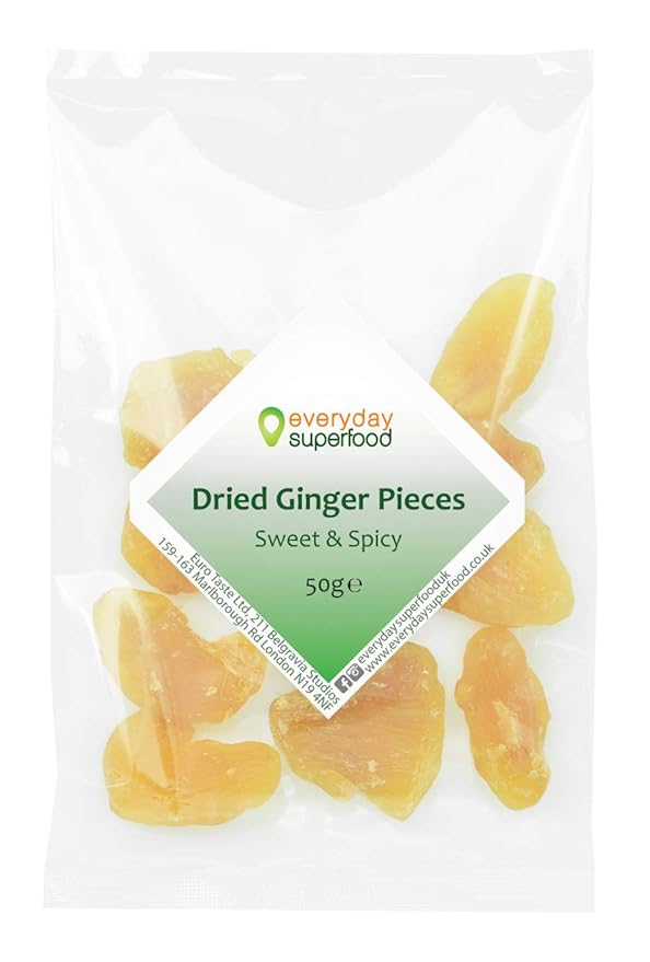 Dried Ginger Pieces 50g not crystallised no Added Sugar Coating stem