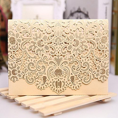100PCS Champagne Laser Cut Bronzing Wedding Invitation Cards with Butterfly Hollow Favors Invitation Cardstock for Engagement Birthday Graduation Baby Shower OMK-C100