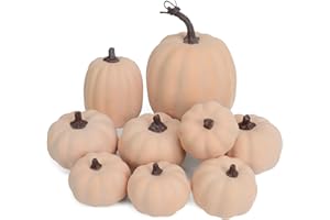 Ghrdopy 9PCS Fall Pumpkin Decor - Plastic Artificial Fake Pumpkins Used for Home Party Outdoor Decor and Thanksgiving Decorations(Pink)