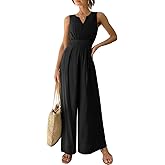 ANRABESS Jumpsuits for Women Summer Dressy Casual Linen Romper Sleeveless V Neck High Waist Wide Leg Beach Vacation Outfits