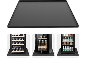 AMULOKRU Mini Fridge Silicone Mat, 23.6''x23.6''x0.78'' Under Fridge Drip Tray,Non-Slip,Drip Prevention,Mini Refrigerator Drip Mat with Raised Edges,Protects the Floor From Damage and Cleanliness-Black