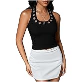 MakeMeChic Women's Y2k Backless Halter Crop Tops Grommet Eyelet Sleeveless Cami Tank Top