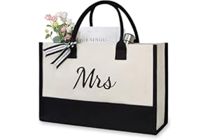 TOPDesign Canvas Bride Tote Bag, Gifts for Engagement/Bridal Shower/Bachelorette/Wedding Party/Classic Black & White Tote Bag