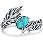 Tufeney Turquoise Feather Rings for women - 925 Sterling Silver Angel Wing Rings Olive Adjustable Thumb Ring Vintage Style Feather Ring Vintage Style Ring Jewelry gifts