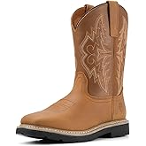 SUREWAY Men's Western Cowboy Boots-Soft Toe,Waterproof Square Toe Work Boots for Men,Comfortable & Durable,Oil/Slip Resistant,Thicker Leather,Rubber Sole,Work Shoes With Embroidered