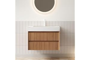 RAINLUX 30" Bathroom Vanity with Sink, Modern Bathroom Floating Vanity with Travertine-Pattern Sintered Stone Top & Ceramic Undermount Basin, Pre-Assembled W/2 Drawers, Espresso/W