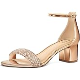 PIZZ ANNU Women's Low Block Chunky Heels Sandals Comfortable Open Toe Ankle Strap Party Dress Pump Shoes Strappy Buckle Heeled Sandal with 2 Inches Tall Thick Heel Design