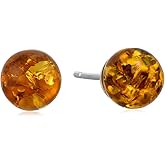 Honey Amber and Sterling Silver Small Stud Ball Earrings, 8mm