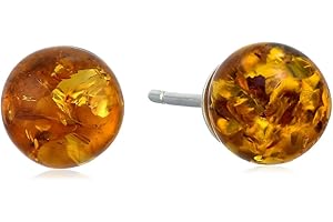 IAN AND VALERI CO. Honey Amber and Sterling Silver Small Stud Ball Earrings, 8mm