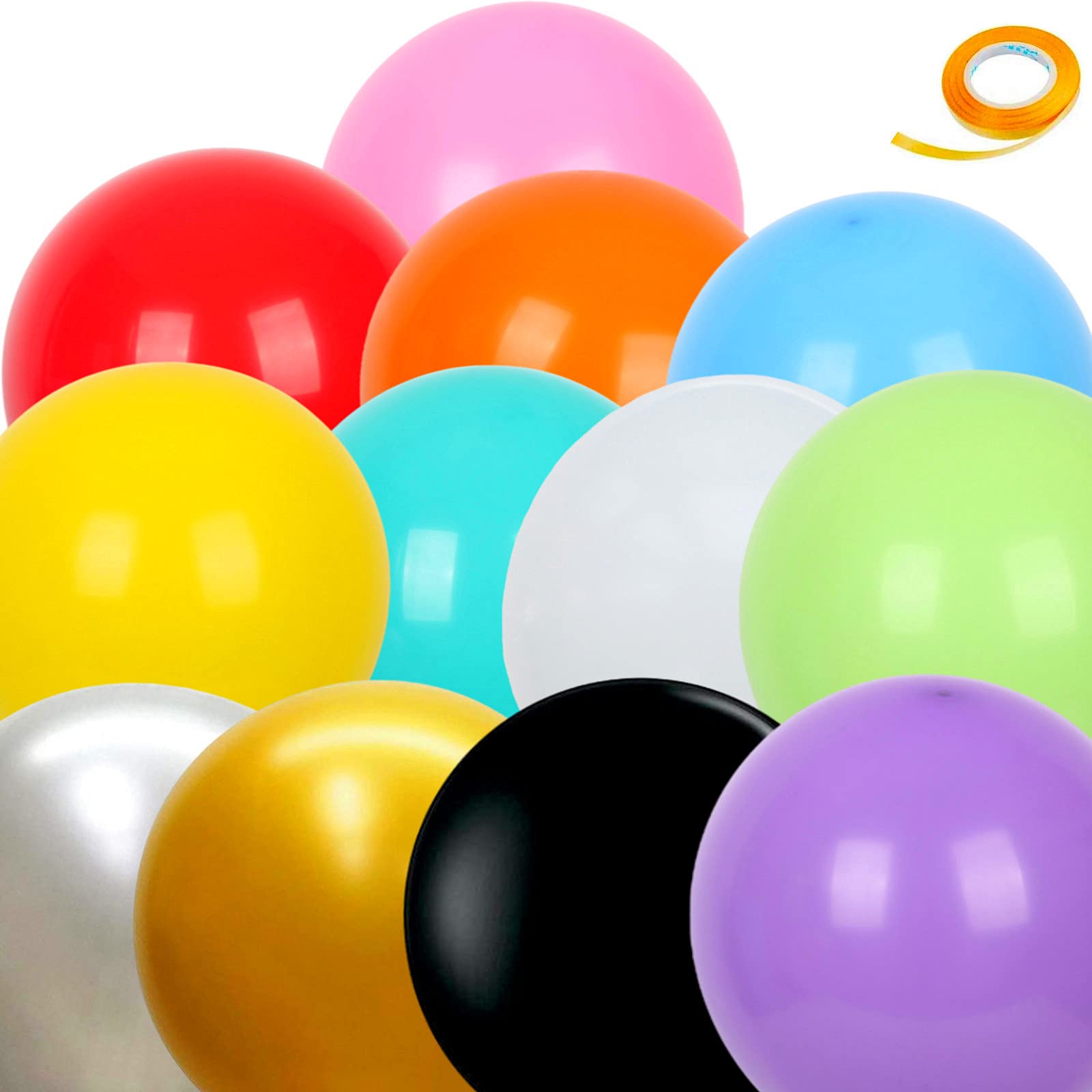 12Pcs 36" Giant Latex Assorted Colour Balloons (With 1 Ribbon) - Round Thick Reusable Extra Large for Photo Shoot, Wedding, Birthday, Halloween, Xmas, Baby Shower, Carnival Decorations