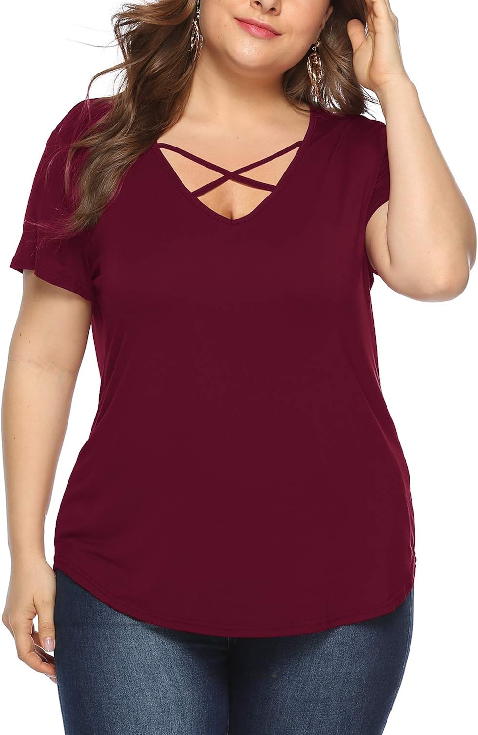 Blusas Y Camisas Beluring Camiseta De Gran Tamano Para Mujer Camiseta De Manga Corta Con Cuello En V Blusa Cruzada De Criss Cross Tunica Lisa Ropa Grupobrtelecom Com Br