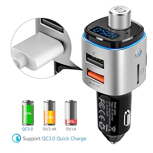 Nulaxy Bluetooth FM Transmitter For Car, 7 Color LED Backlit