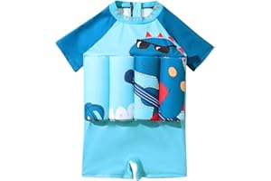 ABEHIK Boy Girls One-Piece Floatation Swimsuit Summer Short Sleeve Bathing Suits with Adjustable Buoyancy Float Suit Swimwear