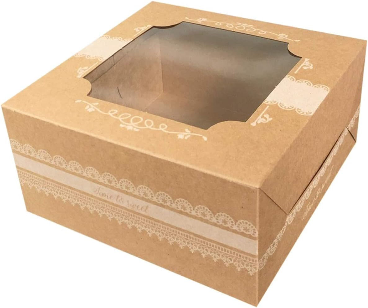MAKOLO 20 Pack Brown Bakery Boxes with Window 6x6x3 Inch Small Kraft Box Dessert Container for Cupcake Cake Cookie Macaron Pie Muffin Pastry Donut Candy Tart Brownies Truffles Treat Baking Packaging