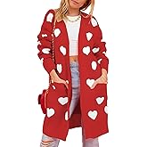 Wyeysyt Women Valentines Sweaters Heart Cardigan Long Chunky Knit Cardigan Sweaters