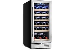 Kalamera Mini Fridge 15" Wine Cooler Refrigerator - 30 Bottle Wine Fridge with Stainless Steel Refrigerator& Double-Layer Tempered Glass Door and Temperature Memory Function Built-in or Freestanding