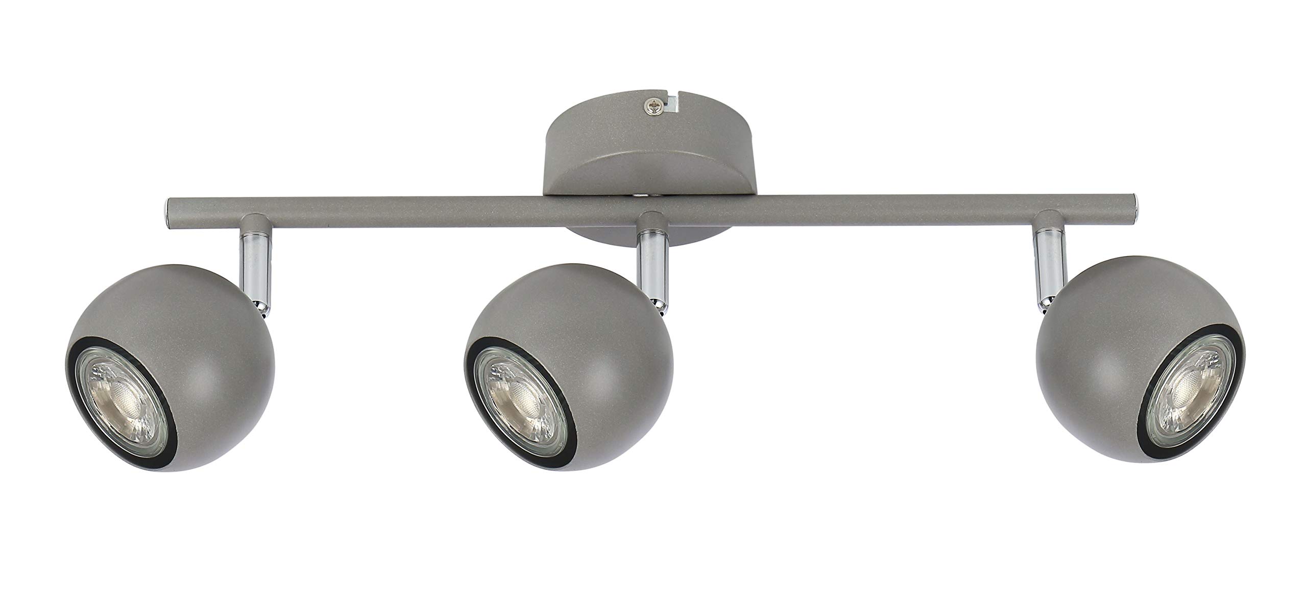 UKEW 3 Way Eyeball Ceiling Spotlight - Modern Straight Bar Adjustable Retro Globe Heads LED GU10 Compatible 50W Light Fixture - (Grey)