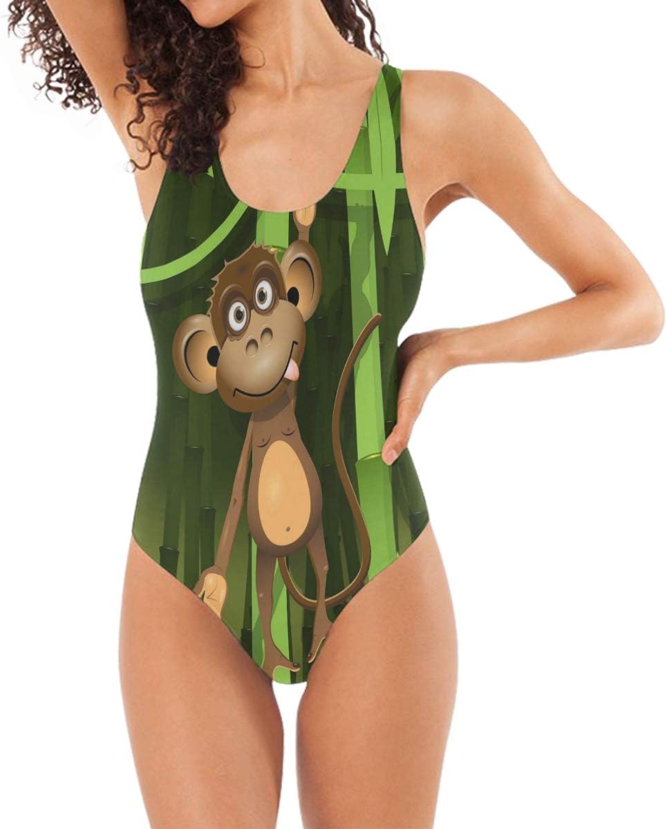 Toprint Cute Animal Monkey Bomboo One Piece Swimsuit Swimwear Beach Suits Bathing Suit for Women Teens Girls