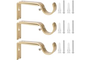 Ycolnaefllr Set of 3 Golden Adjustable Curtain Rod Brackets Rod Holders Curtain Rod Hanging Heavy Duty Brackets for 1 Inch Rod