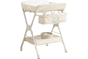 Maydolly Foldable Baby Changing Table 2.0 with Wheels, Adjustable Height Diaper Station, Nursery Organizer & Storage Rack wit