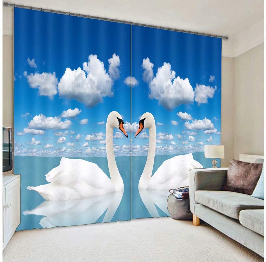 Bedroom Curtains Blackout Draperies-All Season Thermal Insulated Blackout Curtains/Drapes for Kid's Room,White Swan,55" W by 83''L