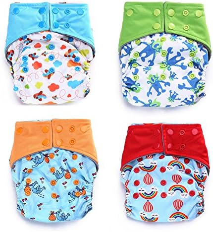 Thank u Mom Baby Cloth Diaper All-In-One Pocket Opening with Built in Lining 4 Pack (AIO01)