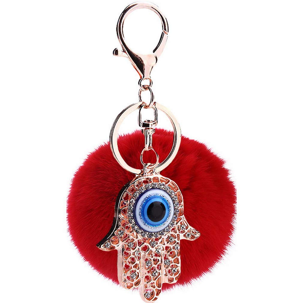 JK Home Pompom Ball Hand Pendant Keychain for Car Phone Bag Toy Red