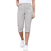 GRAPENT Capri Pants for Women High Waisted Relaxed Fit Elastic Knit Waist Casual Capris Cotton Trousers Cropped Pants