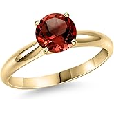 Gem Stone King 14K Yellow Gold Red Garnet Engagement Ring For Women | 2.50 Cttw | Round 8MM | Gemstone January Birthstone
