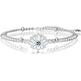 LWQQWL Lotus Bracelet for Women 925 Sterling Silver Lotus Layered Bracelet Yoga Jewelry Gifts