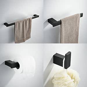 Juego de accesorios de baño de 4 piezas, incluye barra de toalla Kelelife de 24 pulgadas, toallero, gancho para bata, soporte para rollo de pañuelos, ...